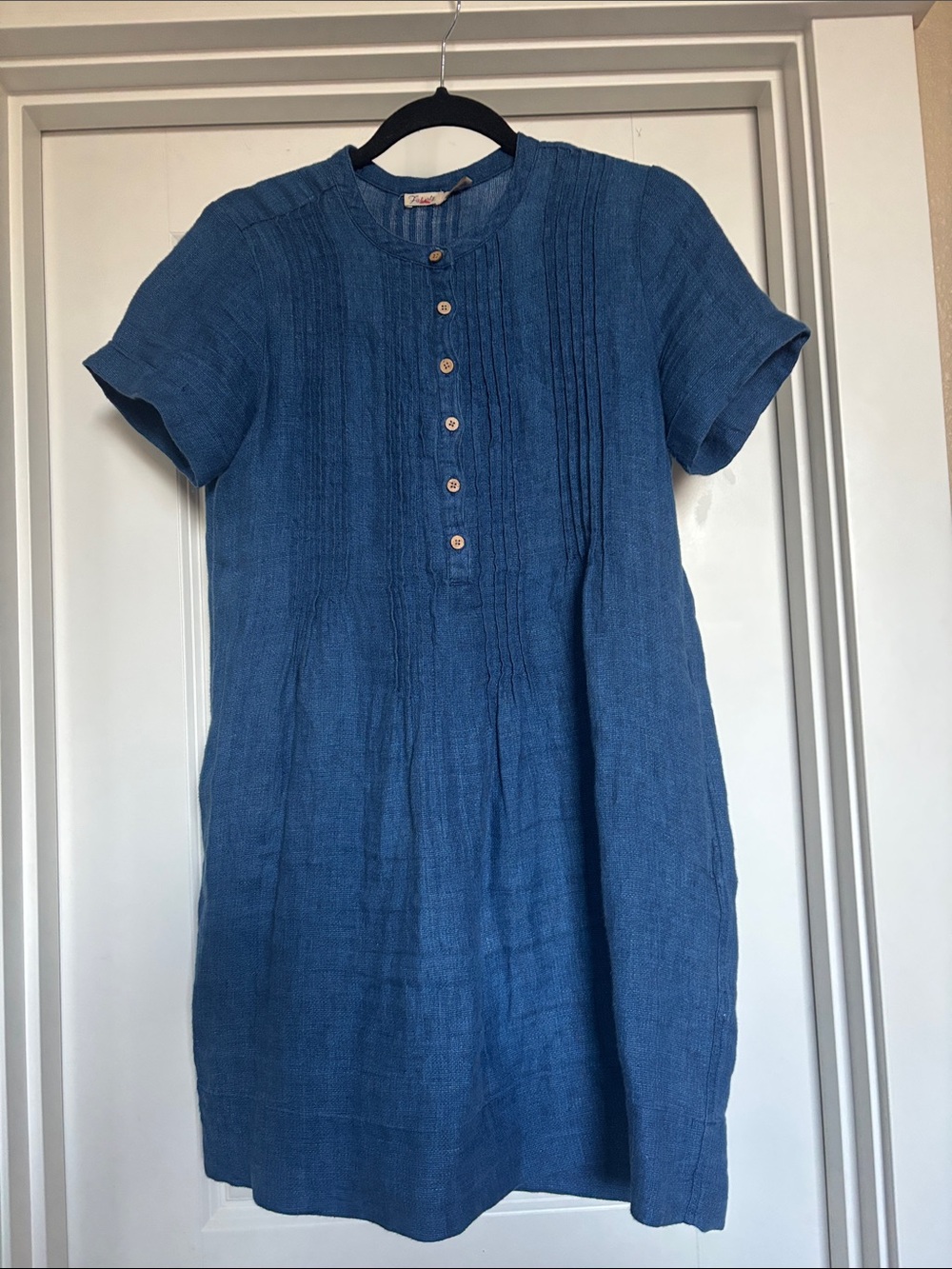 Faherty Blue Textured Pintuck Mini Dress